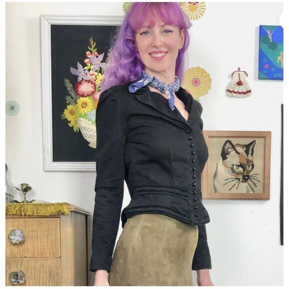 Lauren Jeans Fitted Denim Blazer M Ralph Lauren Black Victorian Jacket VTG - Picture 2 of 15